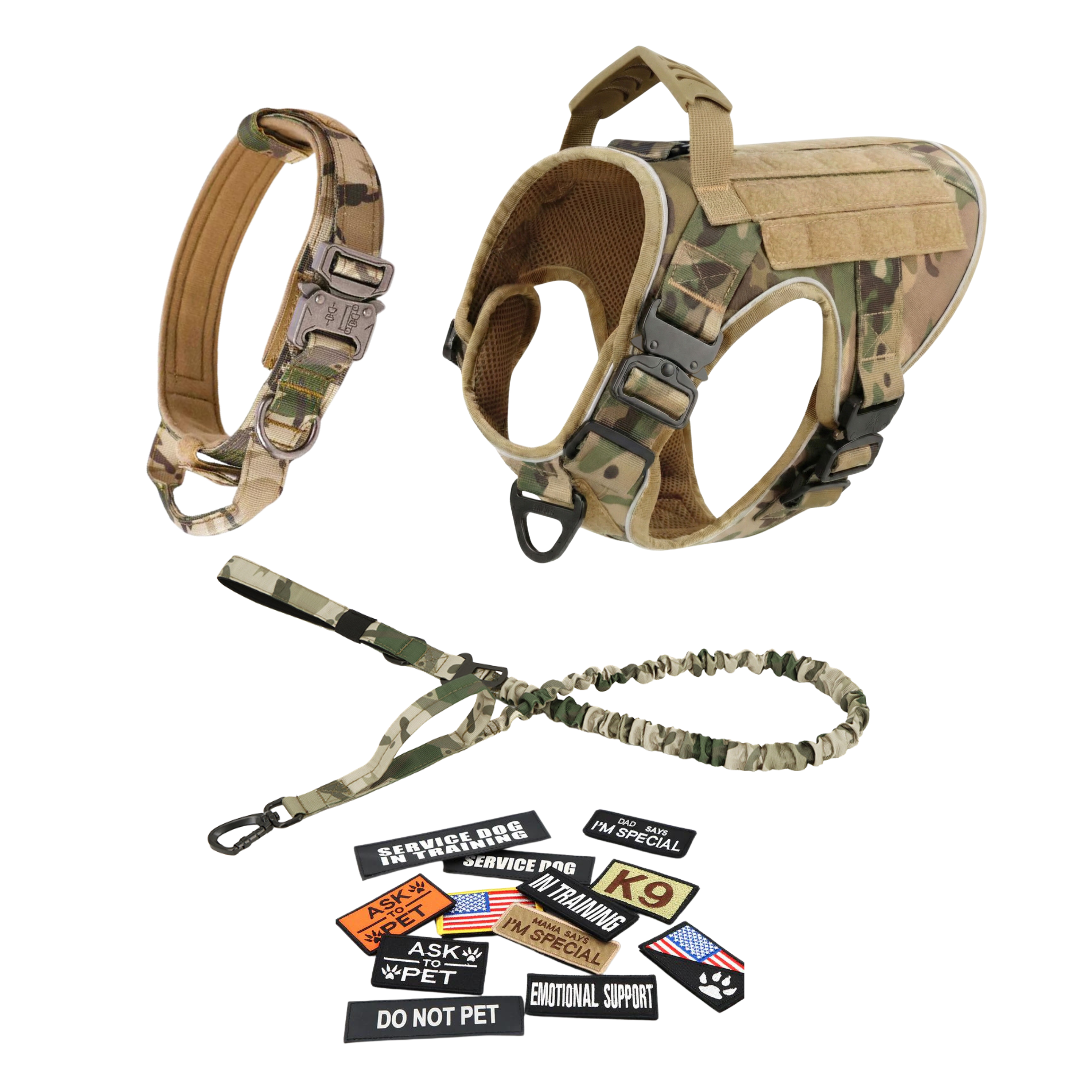 NEW Upgraded Tactical No-Pull Team K9™ Dog Harness with 4 Quick-Release Metal Buckles, Reinforced Front & Back V-Rings, Hook & Loop Panels, Adjustable Straps, Reflective Strips, & Top Handle