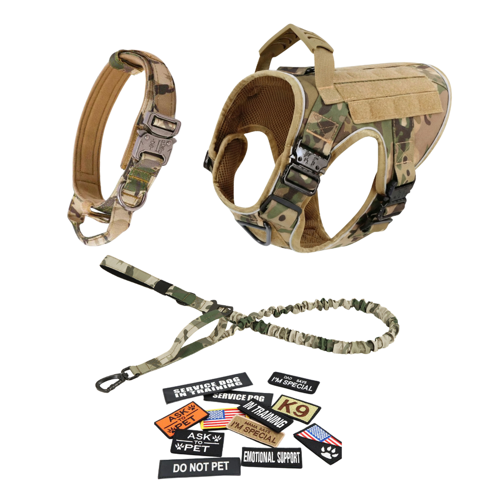 NEW Upgraded Tactical No-Pull Team K9™ Dog Harness with 4 Quick-Release Metal Buckles, Reinforced Front & Back V-Rings, Hook & Loop Panels, Adjustable Straps, Reflective Strips, & Top Handle