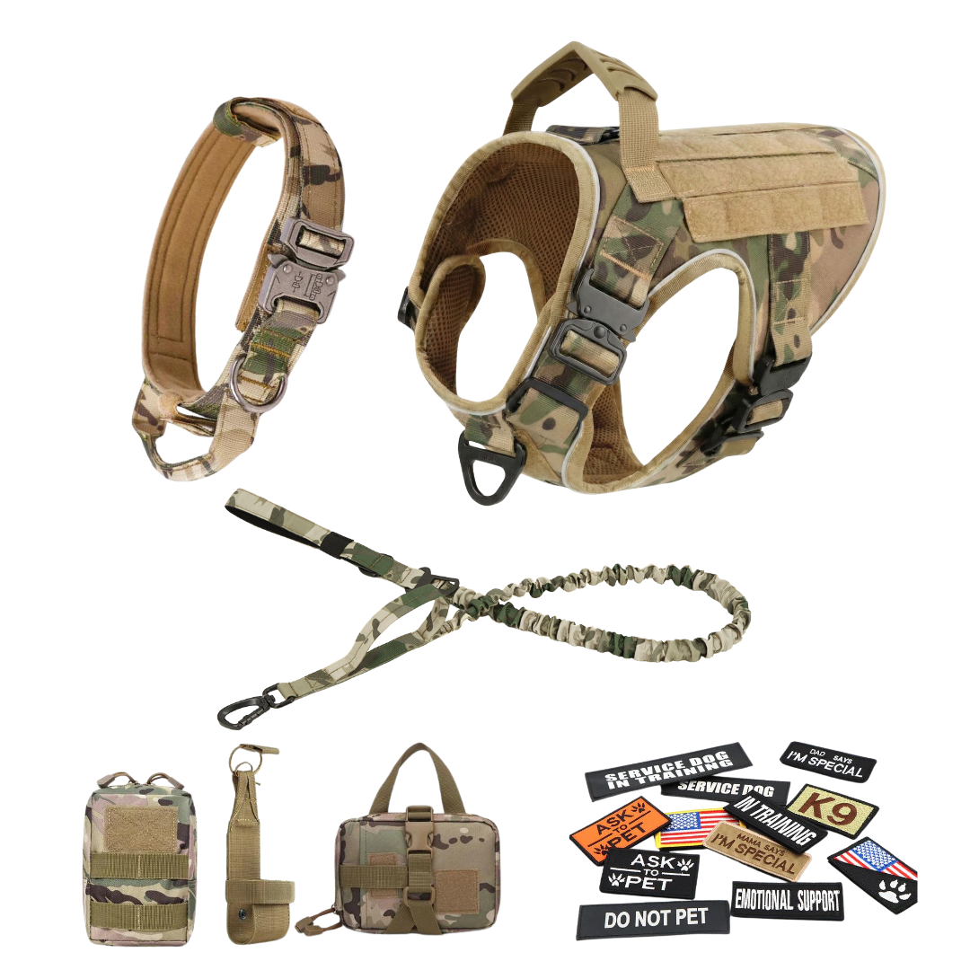 NEW Upgraded Tactical No-Pull Team K9™ Dog Harness with 4 Quick-Release Metal Buckles, Reinforced Front & Back V-Rings, Hook & Loop Panels, Adjustable Straps, Reflective Strips, & Top Handle