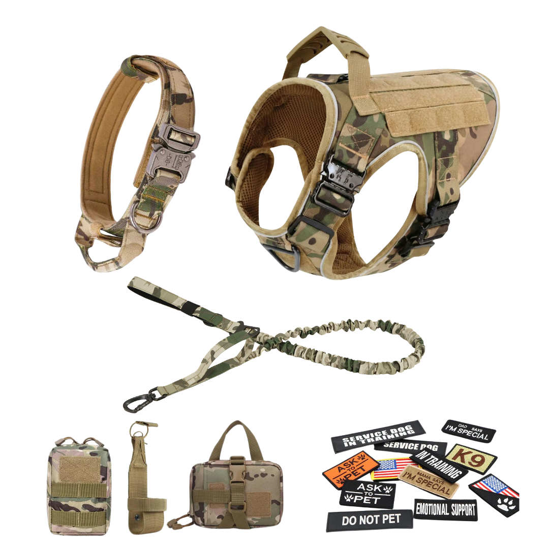 NEW Upgraded Tactical No-Pull Team K9™ Dog Harness with 4 Quick-Release Metal Buckles, Reinforced Front & Back V-Rings, Hook & Loop Panels, Adjustable Straps, Reflective Strips, & Top Handle