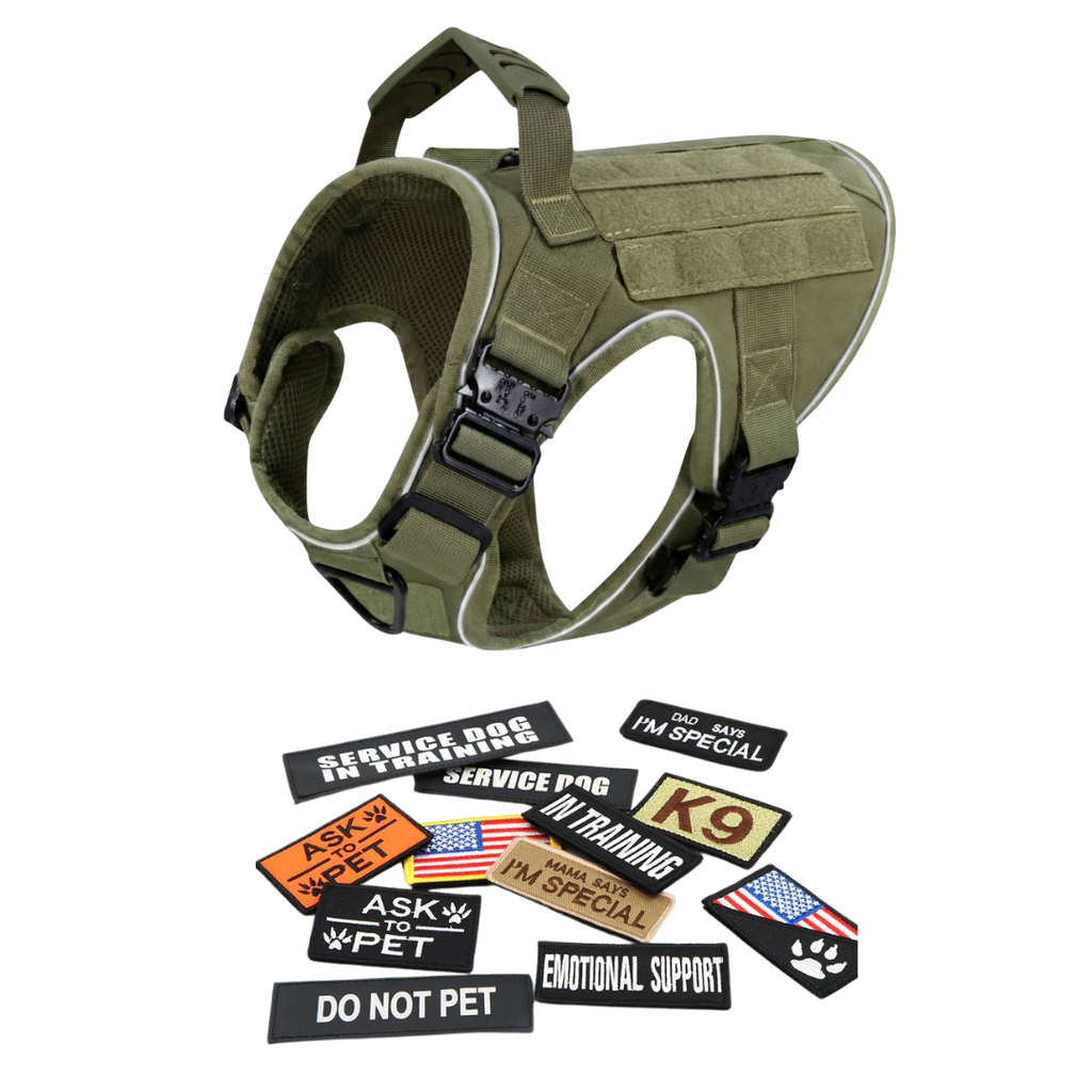 Upgraded Tactical No-Pull Team K9® Dog Harness with 4 Quick-Release Metal Buckles, Reinforced Front & Back V-Rings, Hook &