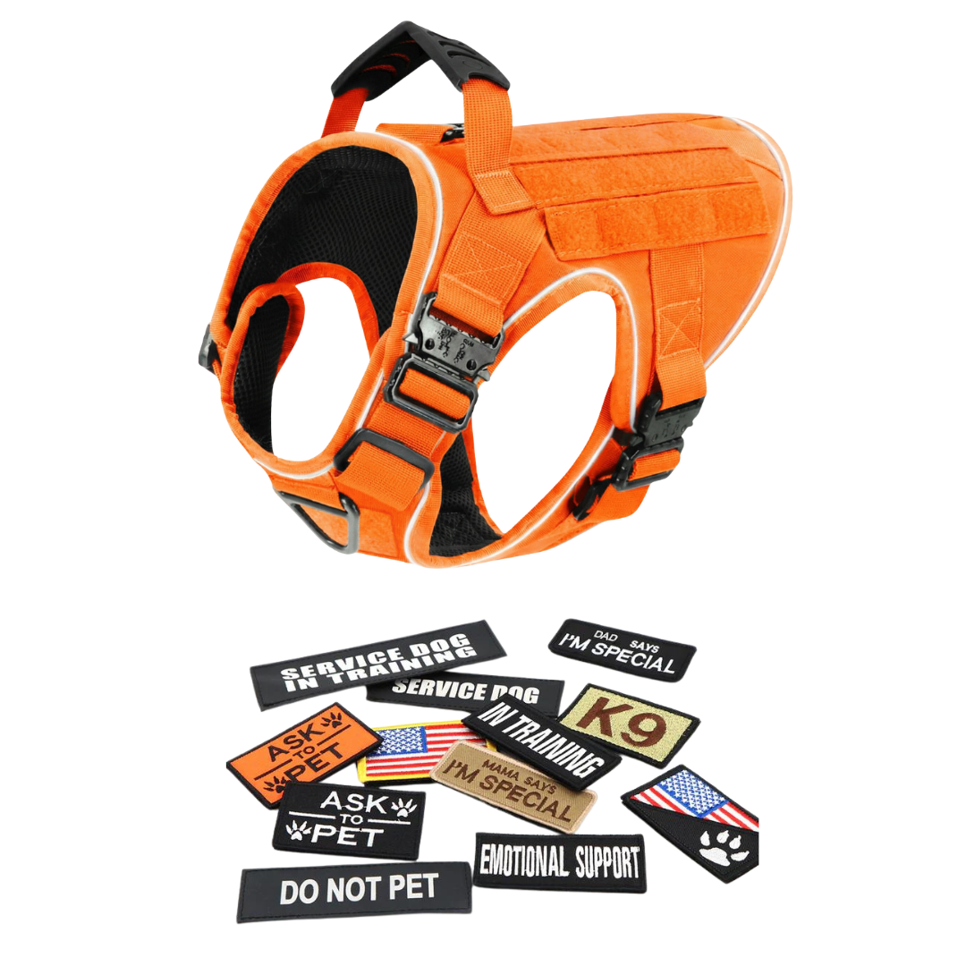 NEW Upgraded Tactical No-Pull Team K9™ Dog Harness with 4 Quick-Release Metal Buckles, Reinforced Front & Back V-Rings, Hook & Loop Panels, Adjustable Straps, Reflective Strips, & Top Handle