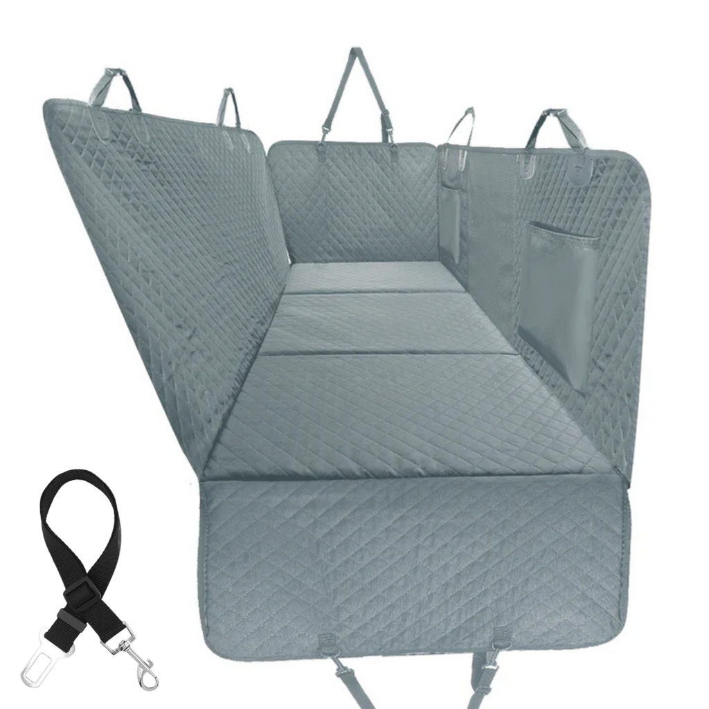 NEW Waterproof Hard Bottom Car & Truck Seat Foldable Hammock Cover With Storage Pockets, Side Flaps, Headrest Straps, Seat Anchors, & Mesh Window (+FREE SAFETY BELT!)