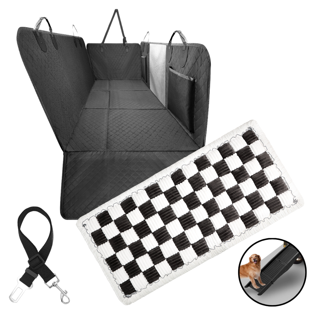 NEW Waterproof Hard Bottom Car & Truck Seat Foldable Hammock Cover With Storage Pockets, Side Flaps, Headrest Straps, Seat Anchors, & Mesh Window (+FREE SAFETY BELT!)