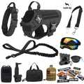 10-In-1 Tactical K9 Harness System - Full Set Dog Harness Bundle (Includes: Tactical No-Pull Dog Harness + Bungee Leash + Collar + MOLLE Pouches + First Aid Kit + 12 Hook & Loop Patches + Dog Goggles + Safety Belt + Travel Water Bowl + Dog Waste Bags)