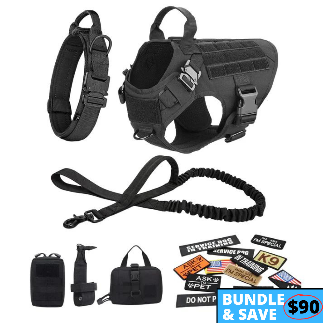 Classic Heavy-Duty Tactical No-Pull Team K9™ Dog Harness With Front & Back D-Rings, Quick-Release Metal-Buckles, Hook & Loop Panels, & Top Handle