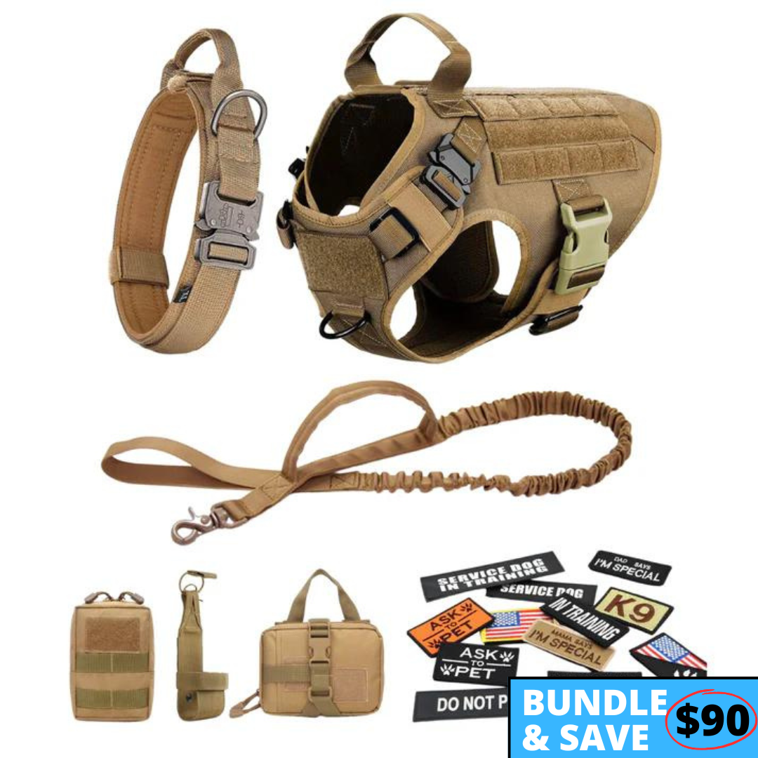 Classic Heavy-Duty Tactical No-Pull Team K9™ Dog Harness With Front & Back D-Rings, Quick-Release Metal-Buckles, Hook & Loop Panels, & Top Handle