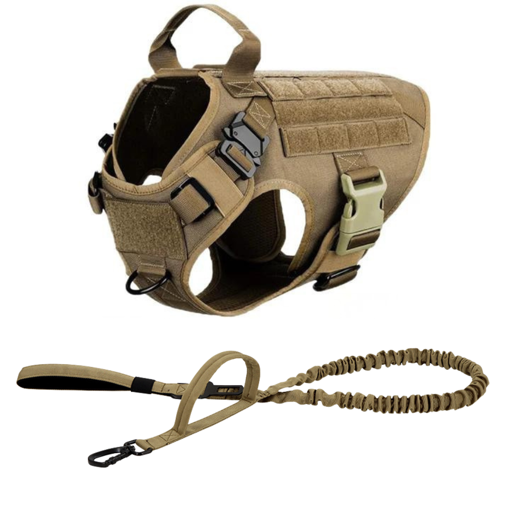 Classic Heavy-Duty Tactical No-Pull Team K9™ Dog Harness With Front & Back D-Rings, Quick-Release Metal-Buckles, Hook & Loop Panels, & Top Handle