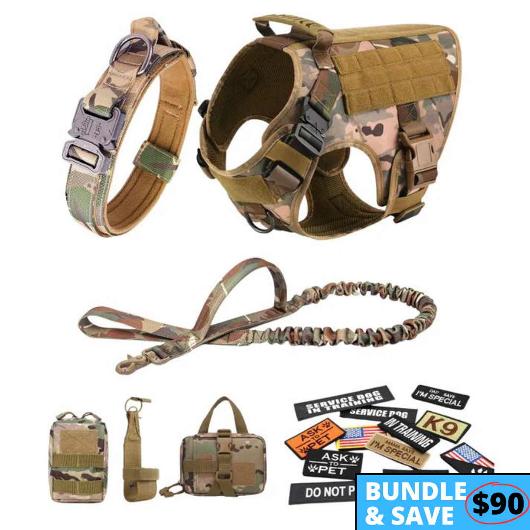 Classic Heavy-Duty Tactical No-Pull Team K9™ Dog Harness With Front & Back D-Rings, Quick-Release Metal-Buckles, Hook & Loop Panels, & Top Handle