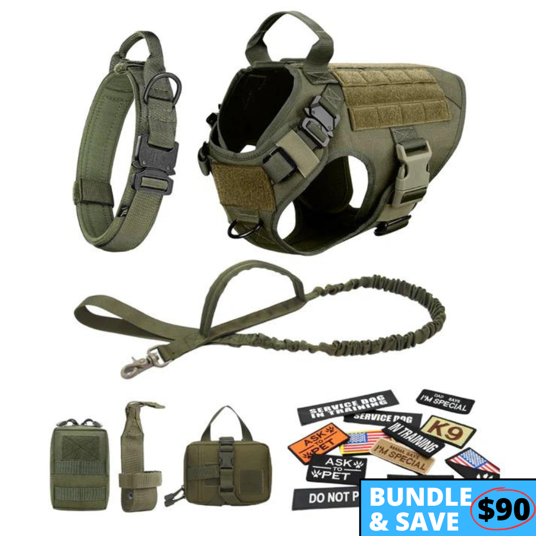 Classic Heavy-Duty Tactical No-Pull Team K9™ Dog Harness With Front & Back D-Rings, Quick-Release Metal-Buckles, Hook & Loop Panels, & Top Handle