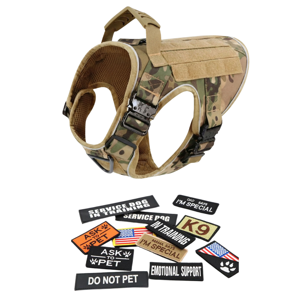 NEW Upgraded Tactical No-Pull Team K9™ Dog Harness with 4 Quick-Release Metal Buckles, Reinforced Front & Back V-Rings, Hook & Loop Panels, Adjustable Straps, Reflective Strips, & Top Handle