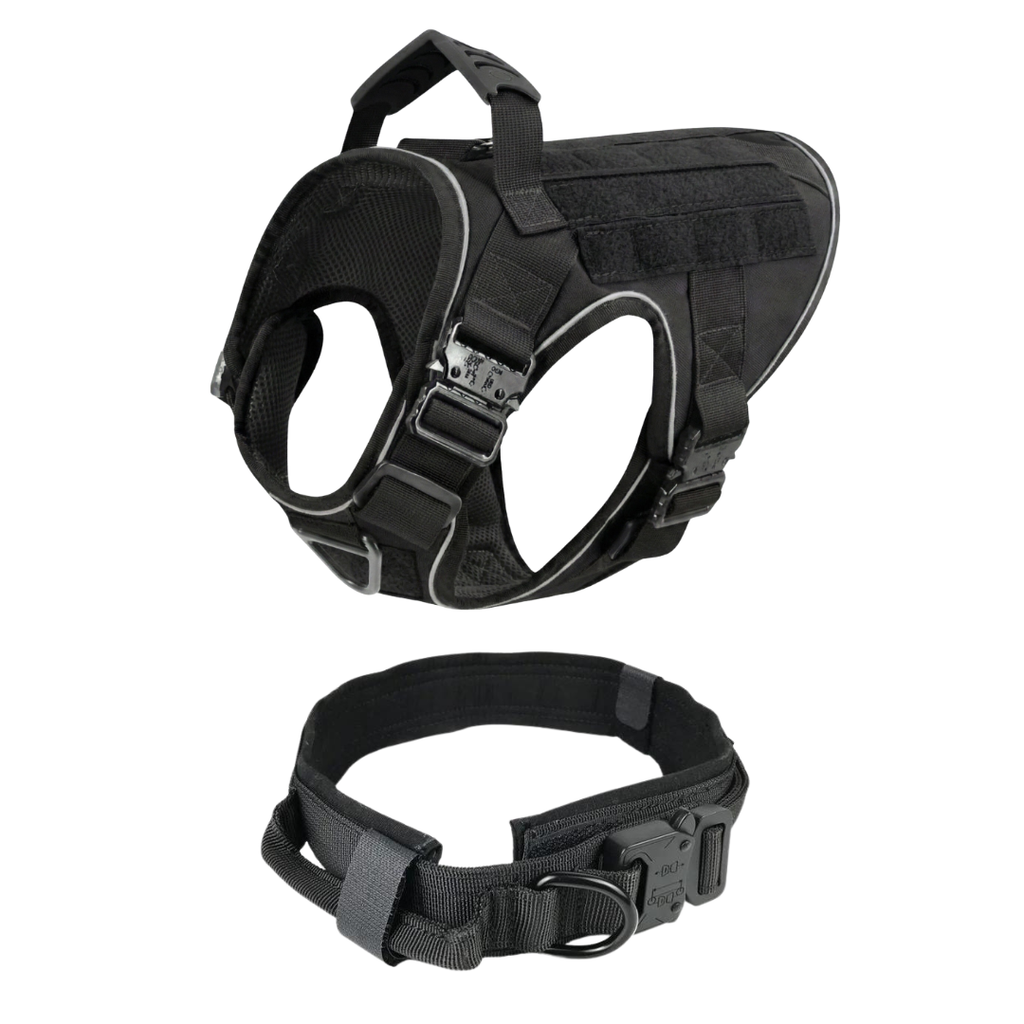 Upgraded Tactical No-Pull Team K9® Dog Harness with 4 Quick-Release Metal Buckles, Reinforced Front & Back V-Rings, Hook &