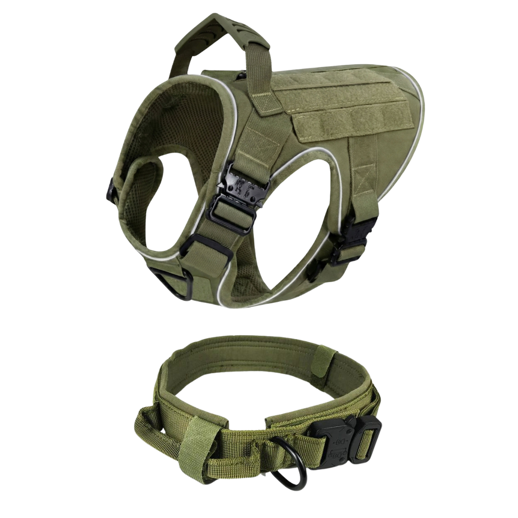 NEW Upgraded Tactical No-Pull Team K9™ Dog Harness with 4 Quick-Release Metal Buckles, Reinforced Front & Back V-Rings, Hook & Loop Panels, Adjustable Straps, Reflective Strips, & Top Handle