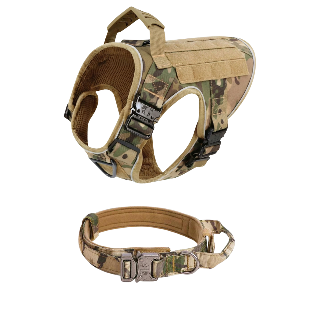 NEW Upgraded Tactical No-Pull Team K9™ Dog Harness with 4 Quick-Release Metal Buckles, Reinforced Front & Back V-Rings, Hook & Loop Panels, Adjustable Straps, Reflective Strips, & Top Handle