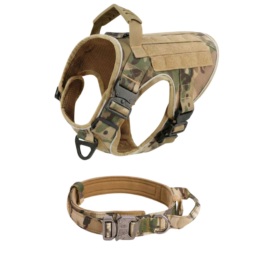 NEW Upgraded Tactical No-Pull Team K9™ Dog Harness with 4 Quick-Release Metal Buckles, Reinforced Front & Back V-Rings, Hook & Loop Panels, Adjustable Straps, Reflective Strips, & Top Handle