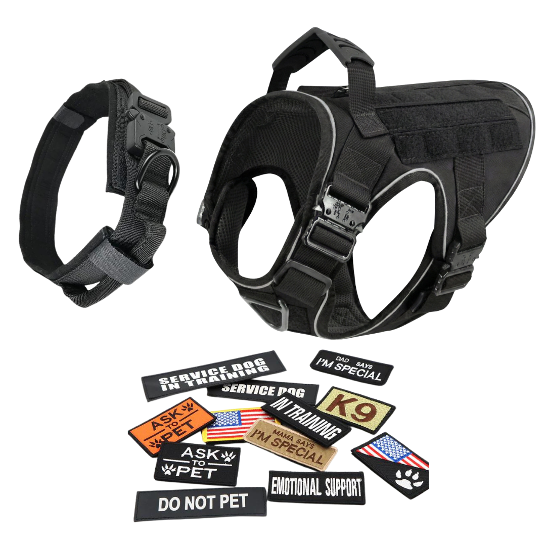 NEW Upgraded Tactical No-Pull Team K9™ Dog Harness with 4 Quick-Release Metal Buckles, Reinforced Front & Back V-Rings, Hook & Loop Panels, Adjustable Straps, Reflective Strips, & Top Handle