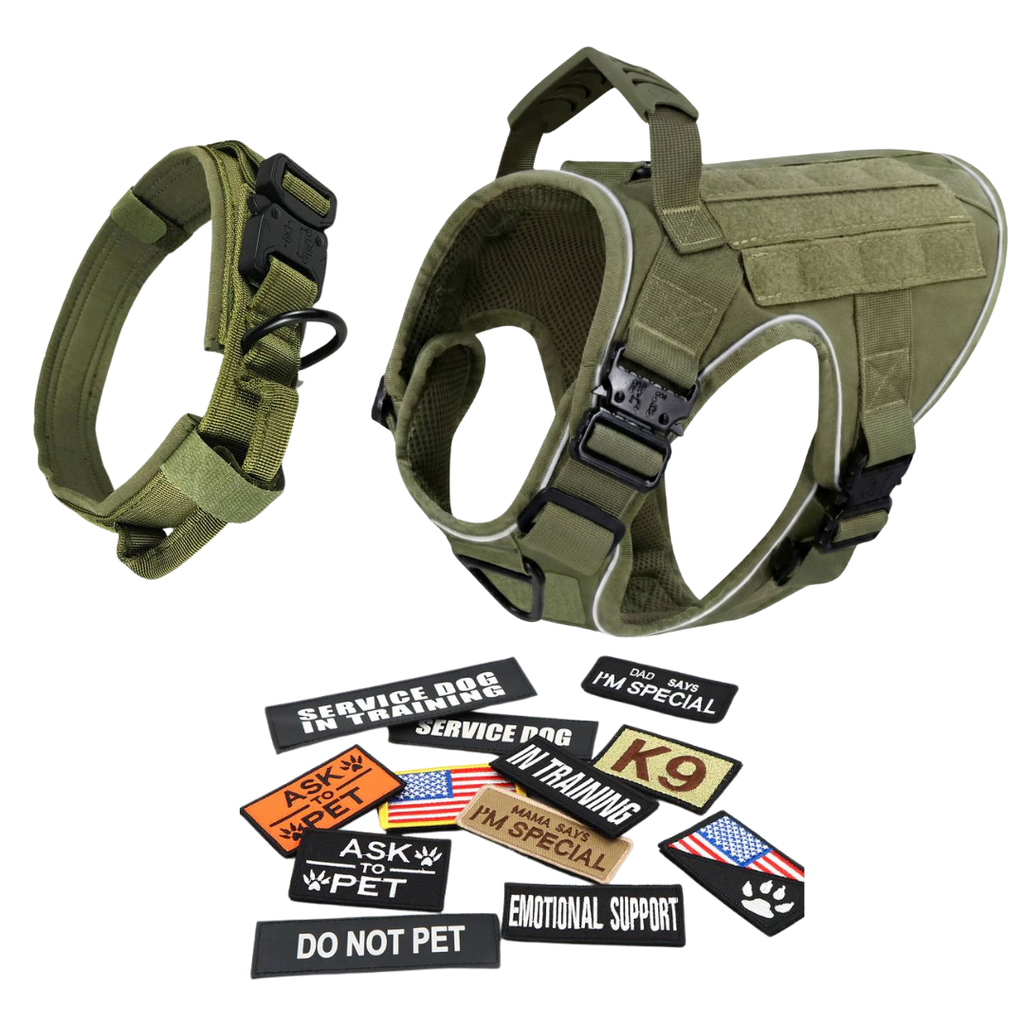 Upgraded Tactical No-Pull Team K9® Dog Harness with 4 Quick-Release Metal Buckles, Reinforced Front & Back V-Rings, Hook &