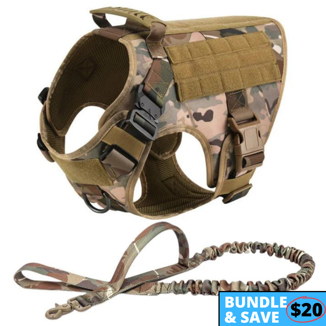 Classic Heavy-Duty Tactical No-Pull Team K9™ Dog Harness With Front & Back D-Rings, Quick-Release Metal-Buckles, Hook & Loop Panels, & Top Handle