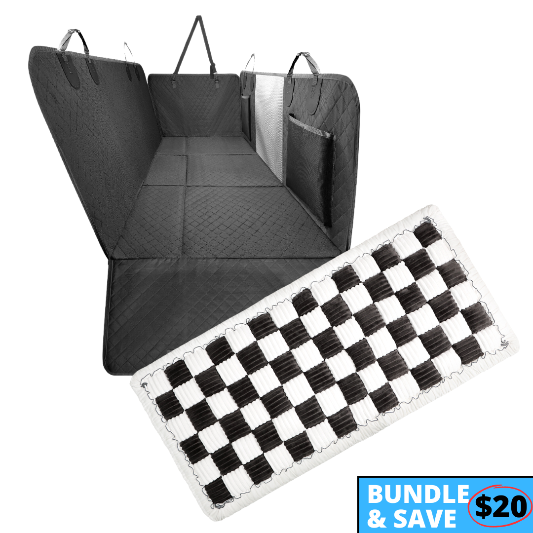 NEW Waterproof Hard Bottom Car & Truck Seat Foldable Hammock Cover With Storage Pockets, Side Flaps, Headrest Straps, Seat Anchors, & Mesh Window (+FREE SAFETY BELT!)