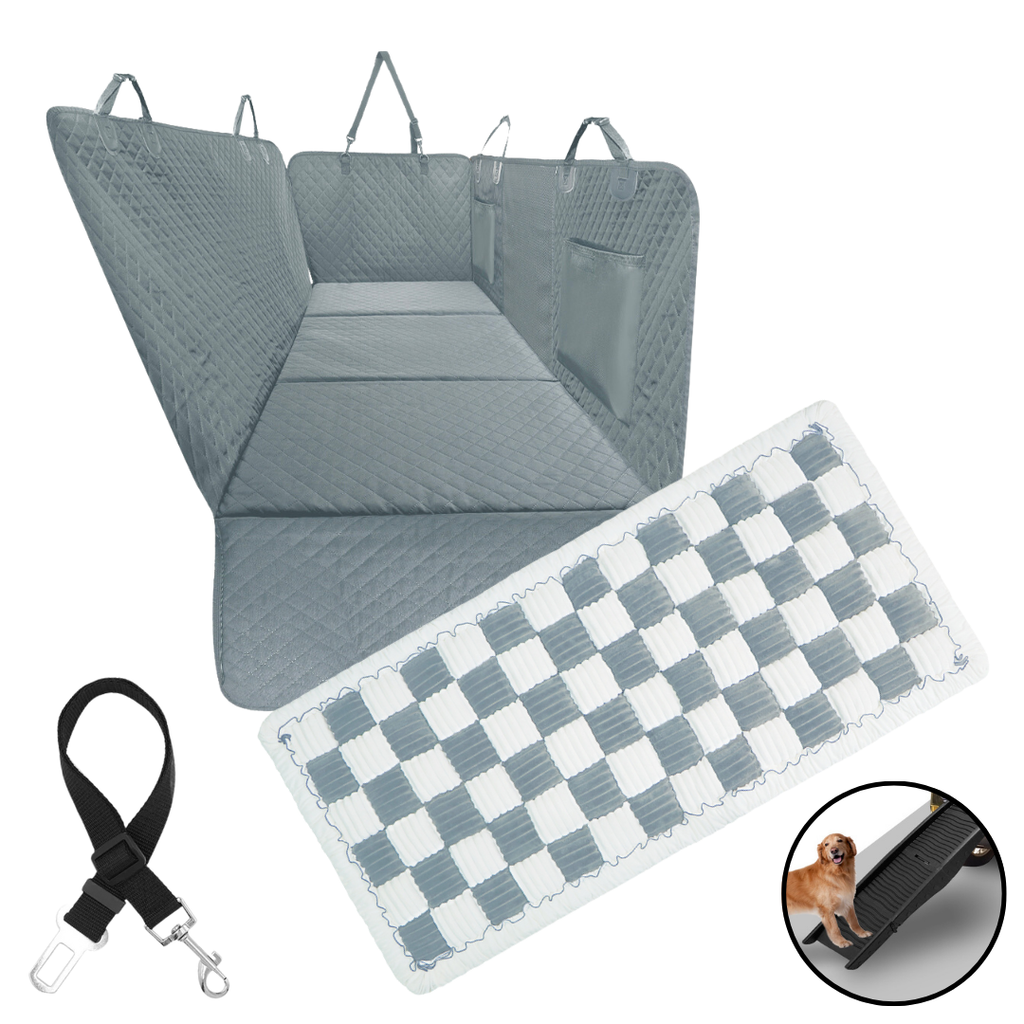 NEW Waterproof Hard Bottom Car & Truck Seat Foldable Hammock Cover With Storage Pockets, Side Flaps, Headrest Straps, Seat Anchors, & Mesh Window (+FREE SAFETY BELT!)