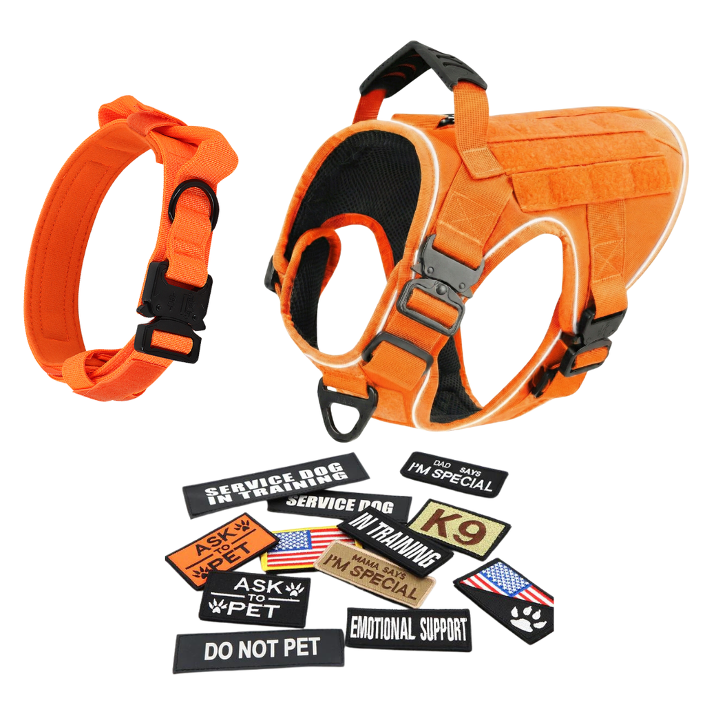 NEW Upgraded Tactical No-Pull Team K9® Dog Harness with 4 Quick-Release Metal Buckles, Reinforced Front & Back V-Rings, Hook & Loop Panels, Adjustable Straps, Reflective Strips, & Top Handle
