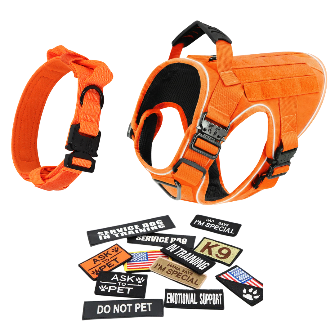 NEW Upgraded Tactical No-Pull Team K9™ Dog Harness with 4 Quick-Release Metal Buckles, Reinforced Front & Back V-Rings, Hook & Loop Panels, Adjustable Straps, Reflective Strips, & Top Handle