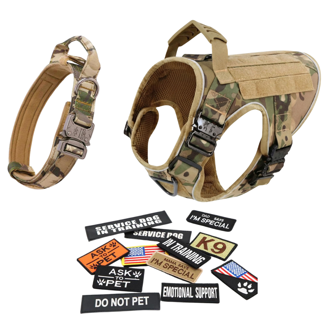 NEW Upgraded Tactical No-Pull Team K9™ Dog Harness with 4 Quick-Release Metal Buckles, Reinforced Front & Back V-Rings, Hook & Loop Panels, Adjustable Straps, Reflective Strips, & Top Handle