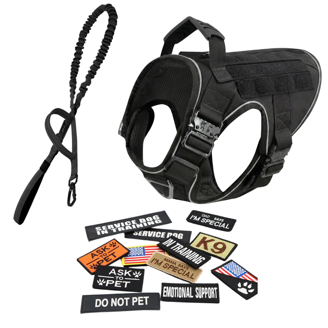 NEW Upgraded Tactical No-Pull Team K9™ Dog Harness with 4 Quick-Release Metal Buckles, Reinforced Front & Back V-Rings, Hook & Loop Panels, Adjustable Straps, Reflective Strips, & Top Handle
