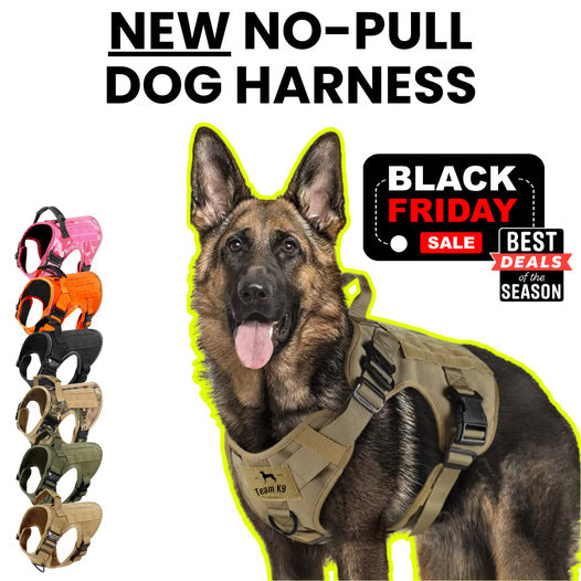 NEW Upgraded Tactical No-Pull Team K9™ Dog Harness with 4 Quick-Release Metal Buckles, Reinforced Front & Back D-Rings, Hook & Loop Panels, Adjustable Straps, Reflective Strips, & Top Handle