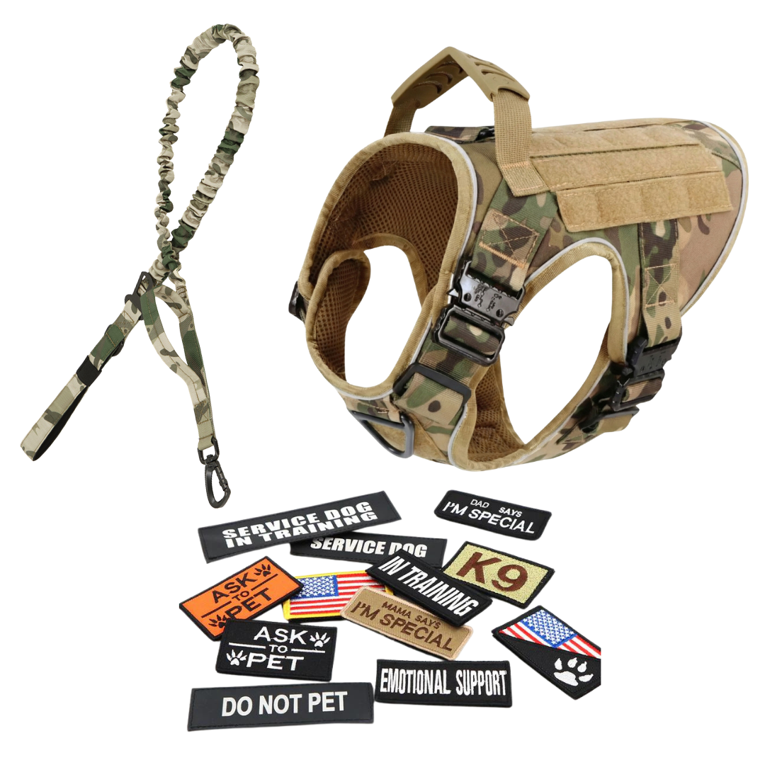 NEW Upgraded Tactical No-Pull Team K9™ Dog Harness with 4 Quick-Release Metal Buckles, Reinforced Front & Back V-Rings, Hook & Loop Panels, Adjustable Straps, Reflective Strips, & Top Handle