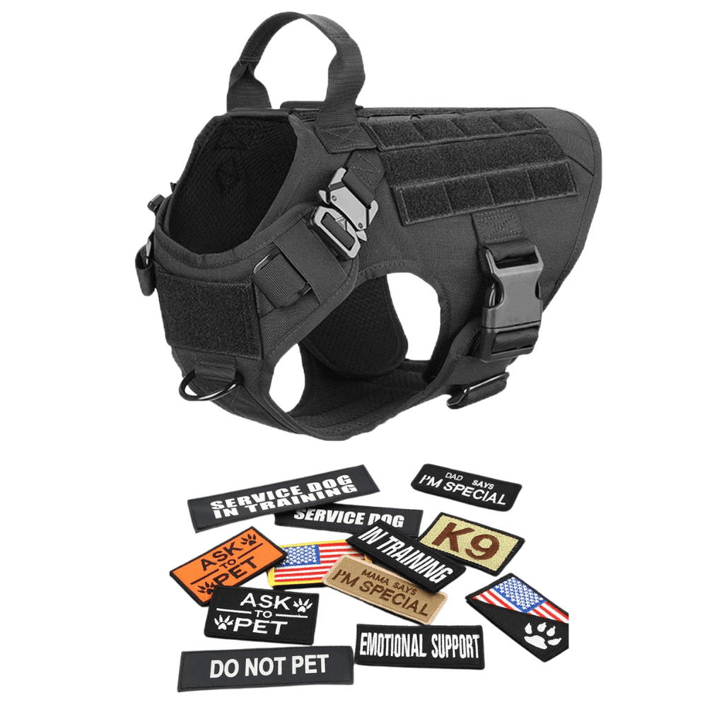 Classic Heavy-Duty Tactical No-Pull Team K9™ Dog Harness With Front & Back D-Rings, Quick-Release Metal-Buckles, Hook & Loop Panels, & Top Handle