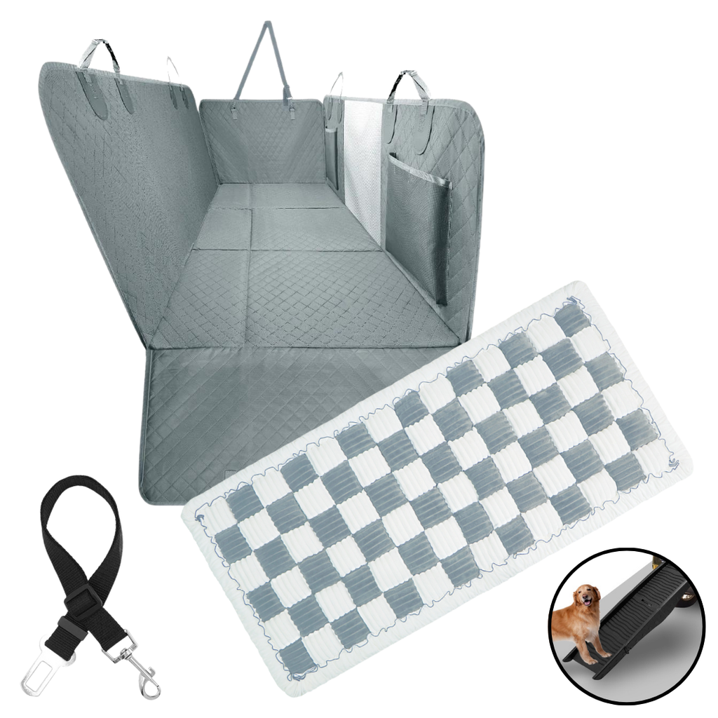 NEW Waterproof Hard Bottom Car & Truck Seat Foldable Hammock Cover With Storage Pockets, Side Flaps, Headrest Straps, Seat Anchors, & Mesh Window (+FREE SAFETY BELT!)
