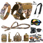 NEW 10-In-1 Tactical K9 Harness System - Full Set Dog Harness Bundle (Includes: Tactical No-Pull Dog Harness + Bungee Leash + Collar + MOLLE Pouches + First Aid Kit + 12 Hook & Loop Patches + Dog Goggles + Safety Belt + Travel Water Bowl + Dog Waste Bags)