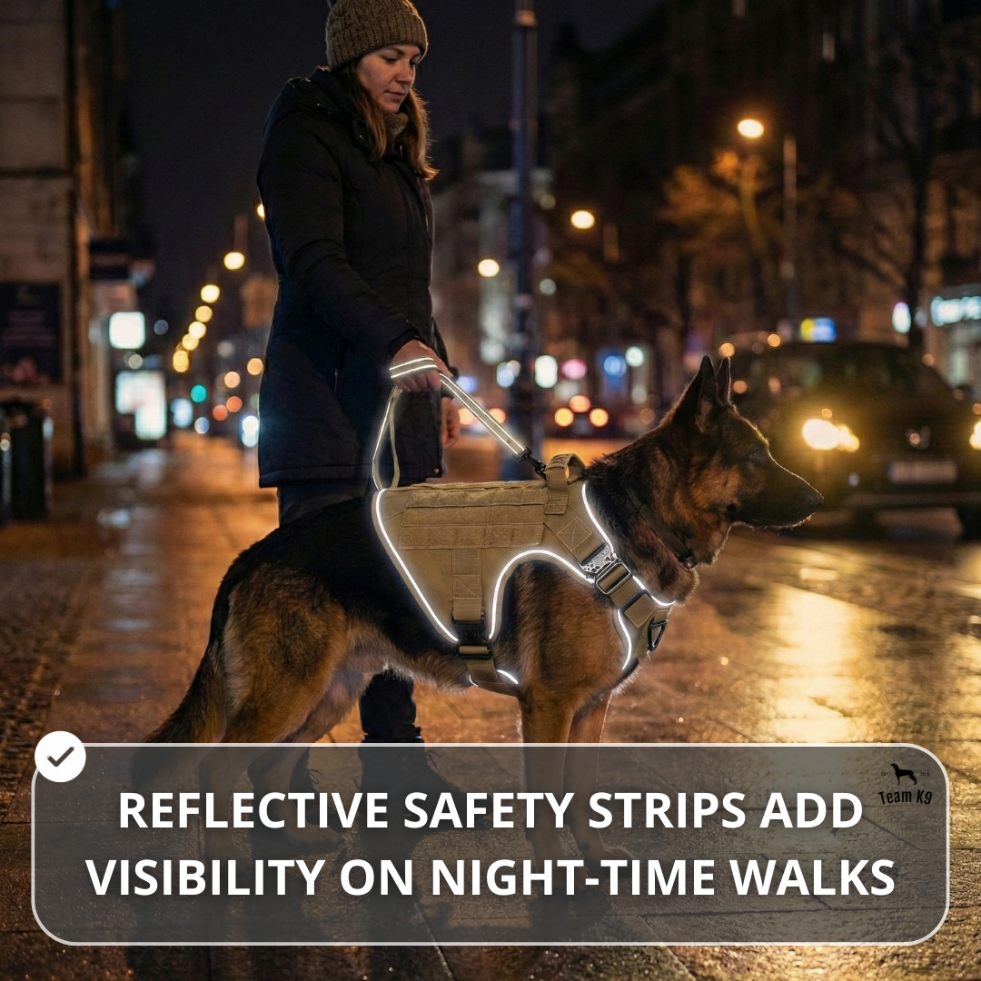 10-In-1 Tactical K9 Harness System - Full Set Dog Harness Bundle (Includes: Tactical No-Pull Dog Harness + Bungee Leash + Collar + MOLLE Pouches + First Aid Kit + 12 Hook & Loop Patches + Dog Goggles + Safety Belt + Travel Water Bowl + Dog Waste Bags)