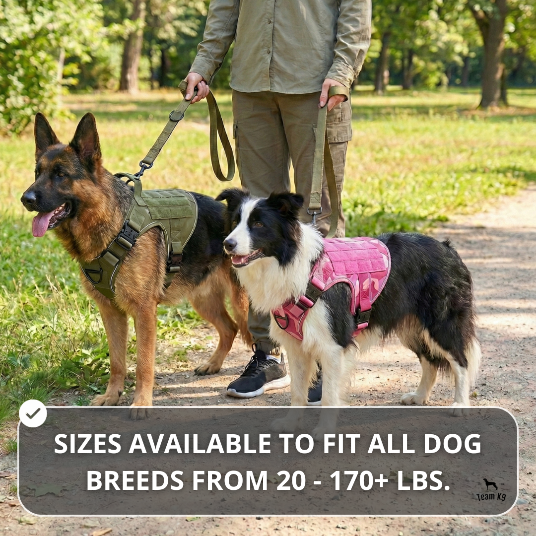 Upgraded Tactical No-Pull Team K9® Dog Harness with 4 Quick-Release Metal Buckles, Reinforced Front & Back V-Rings, Hook &