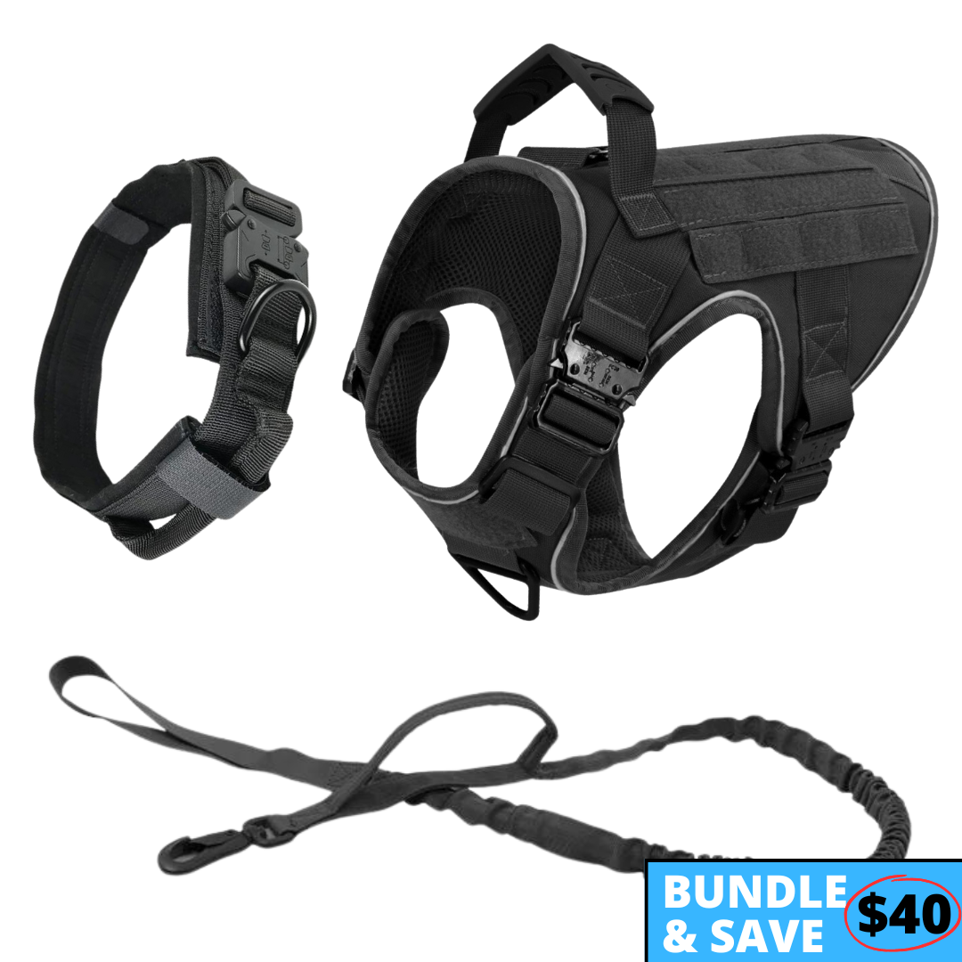 NEW Upgraded Tactical No-Pull Team K9™ Dog Harness with 4 Quick-Release Metal Buckles, Reinforced Front & Back D-Rings, Hook & Loop Panels, Adjustable Straps, Reflective Strips, & Top Handle