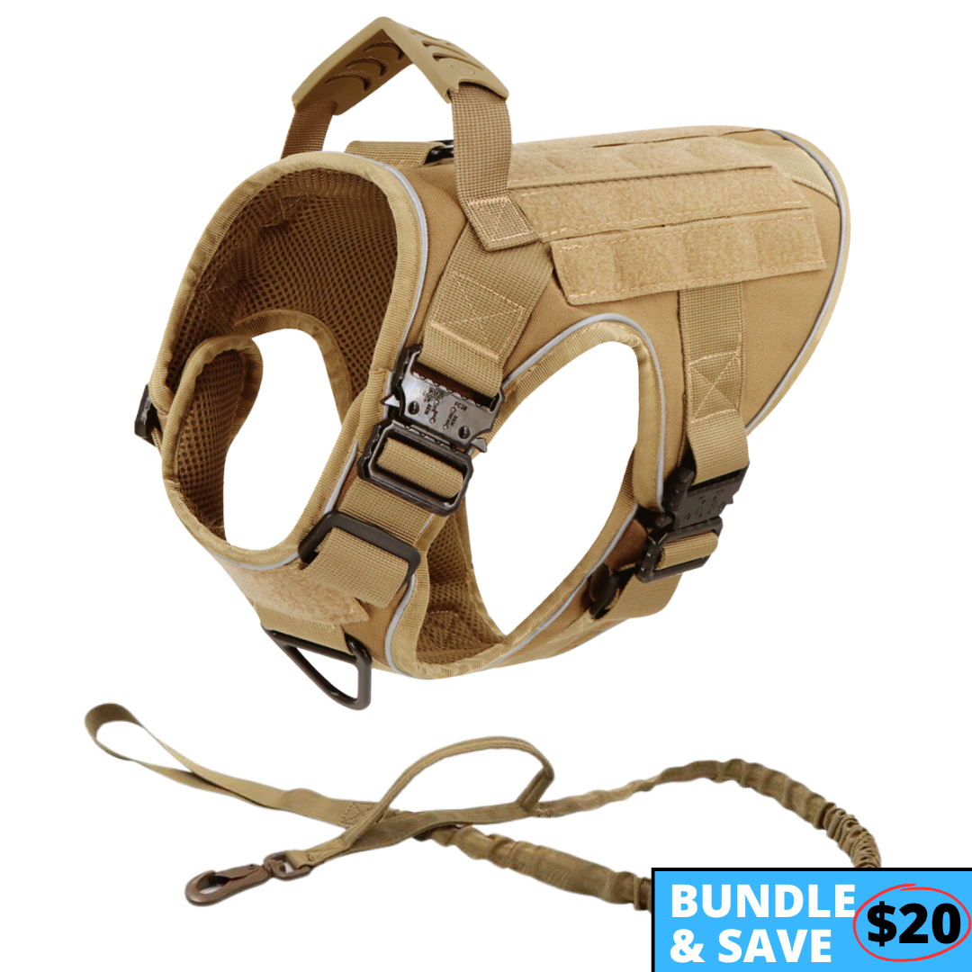 NEW Upgraded Tactical No-Pull Team K9™ Dog Harness with 4 Quick-Release Metal Buckles, Reinforced Front & Back D-Rings, Hook & Loop Panels, Adjustable Straps, Reflective Strips, & Top Handle