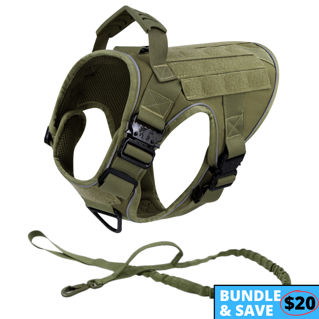 NEW Upgraded Tactical No-Pull Team K9™ Dog Harness with 4 Quick-Release Metal Buckles, Reinforced Front & Back D-Rings, Hook & Loop Panels, Adjustable Straps, Reflective Strips, & Top Handle