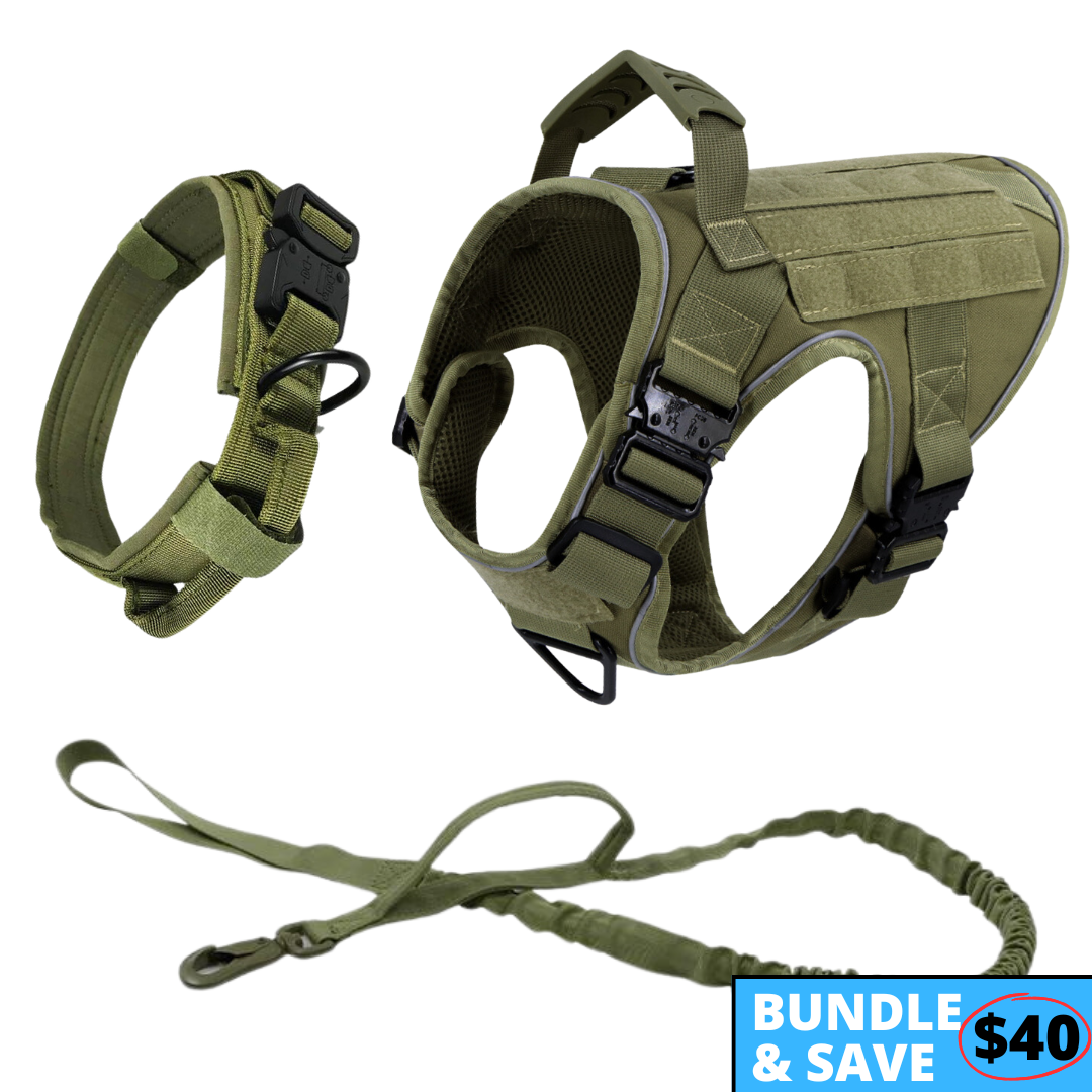 NEW Upgraded Tactical No-Pull Team K9™ Dog Harness with 4 Quick-Release Metal Buckles, Reinforced Front & Back D-Rings, Hook & Loop Panels, Adjustable Straps, Reflective Strips, & Top Handle