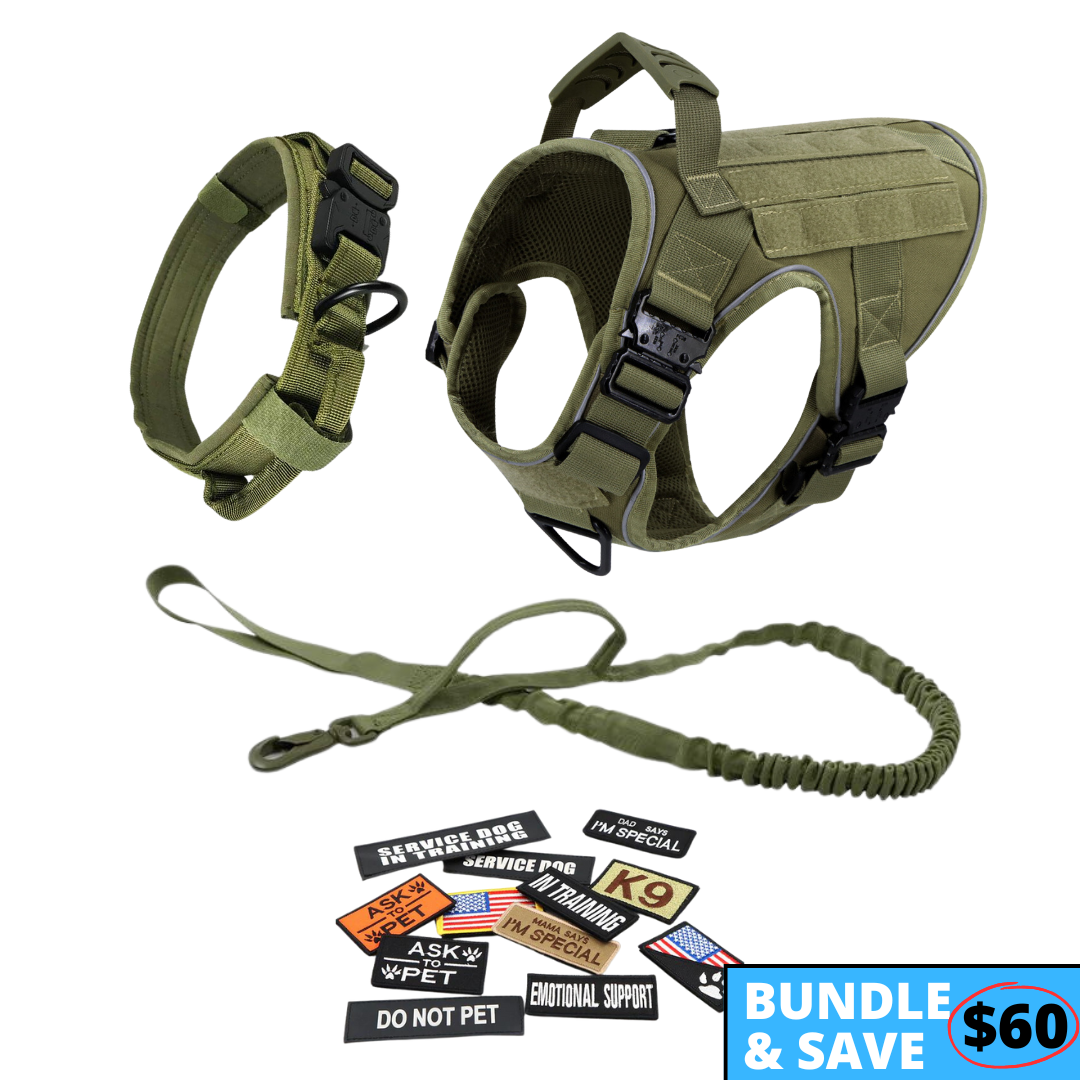 NEW Upgraded Tactical No-Pull Team K9™ Dog Harness with 4 Quick-Release Metal Buckles, Reinforced Front & Back D-Rings, Hook & Loop Panels, Adjustable Straps, Reflective Strips, & Top Handle