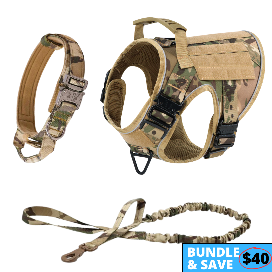 NEW Upgraded Tactical No-Pull Team K9™ Dog Harness with 4 Quick-Release Metal Buckles, Reinforced Front & Back D-Rings, Hook & Loop Panels, Adjustable Straps, Reflective Strips, & Top Handle