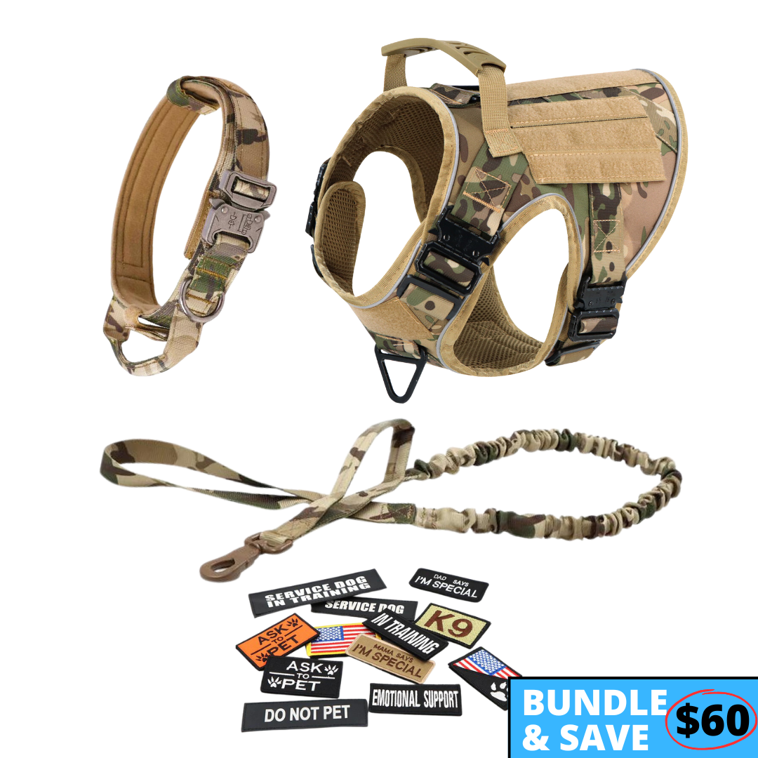 NEW Upgraded Tactical No-Pull Team K9™ Dog Harness with 4 Quick-Release Metal Buckles, Reinforced Front & Back D-Rings, Hook & Loop Panels, Adjustable Straps, Reflective Strips, & Top Handle