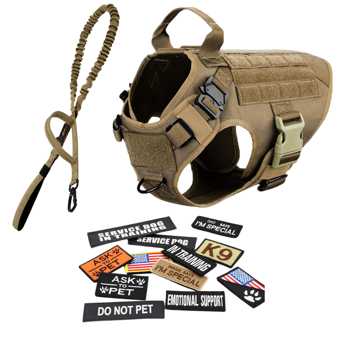 Classic Heavy-Duty Tactical No-Pull Team K9™ Dog Harness With Front & Back D-Rings, Quick-Release Metal-Buckles, Hook & Loop Panels, & Top Handle