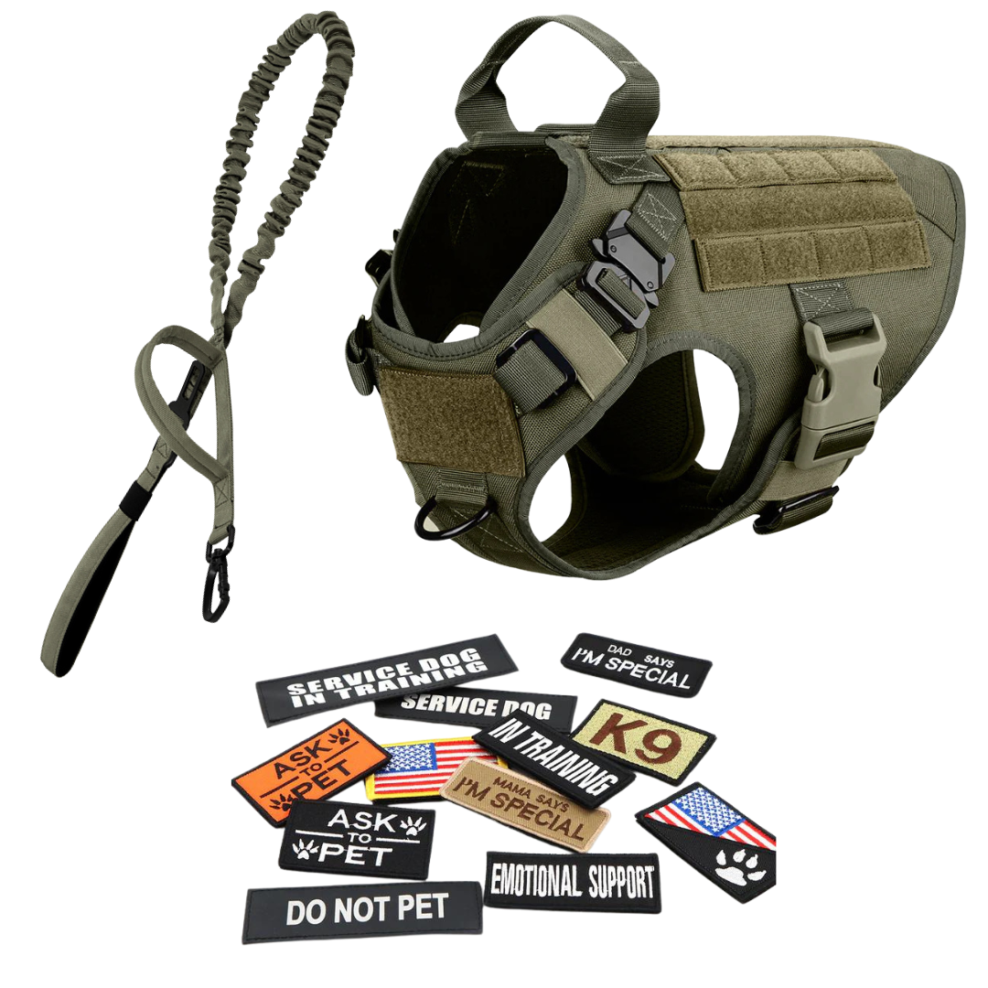 Classic Heavy-Duty Tactical No-Pull Team K9™ Dog Harness With Front & Back D-Rings, Quick-Release Metal-Buckles, Hook & Loop Panels, & Top Handle