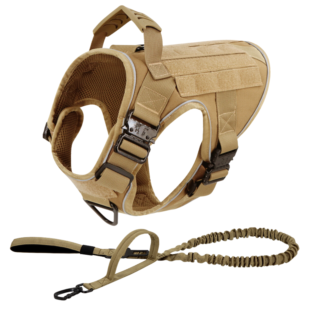 NEW Upgraded Tactical No-Pull Team K9™ Dog Harness with 4 Quick-Release Metal Buckles, Reinforced Front & Back D-Rings, Hook & Loop Panels, Adjustable Straps, Reflective Strips, & Top Handle