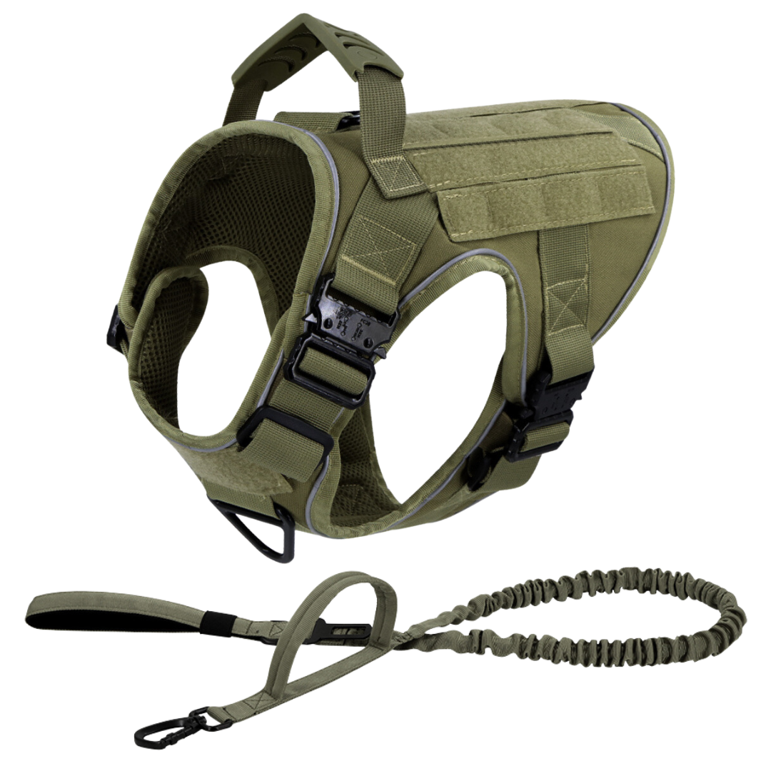 NEW Upgraded Tactical No-Pull Team K9™ Dog Harness with 4 Quick-Release Metal Buckles, Reinforced Front & Back D-Rings, Hook & Loop Panels, Adjustable Straps, Reflective Strips, & Top Handle