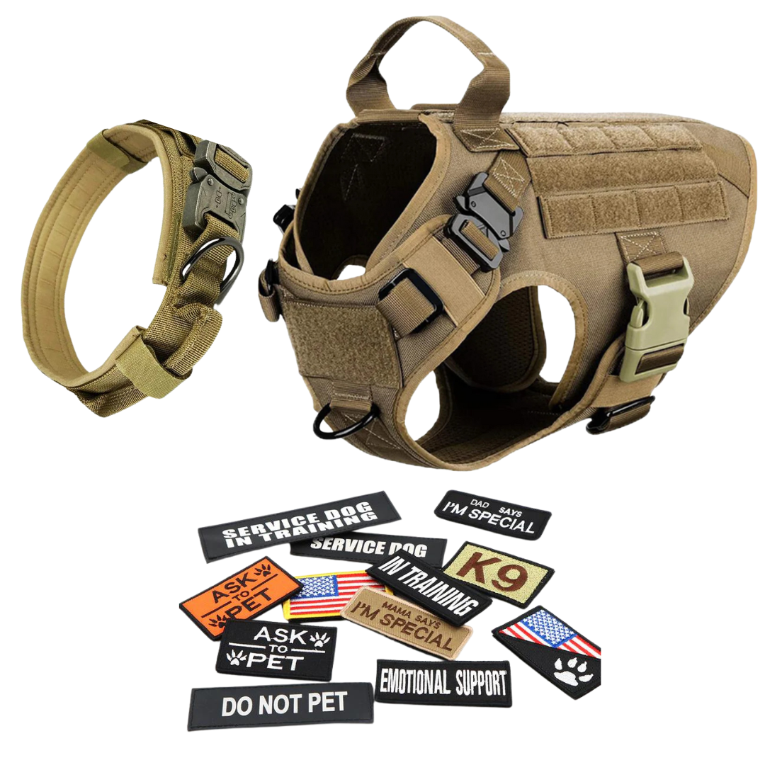 Classic Heavy-Duty Tactical No-Pull Team K9™ Dog Harness With Front & Back D-Rings, Quick-Release Metal-Buckles, Hook & Loop Panels, & Top Handle