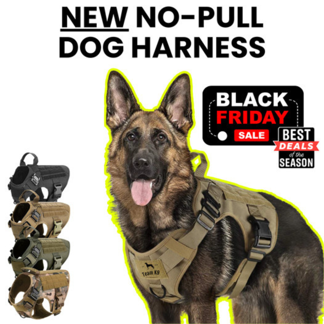 Classic Heavy-Duty Tactical No-Pull Team K9™ Dog Harness With Front & Back D-Rings, Quick-Release Metal-Buckles, Hook & Loop Panels, & Top Handle