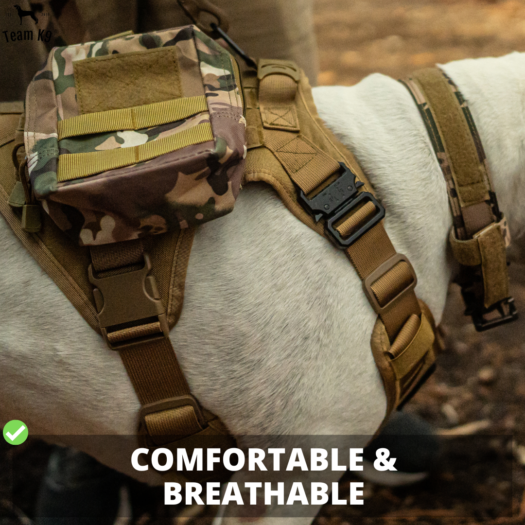 Classic Heavy-Duty Tactical No-Pull Team K9™ Dog Harness With Front & Back D-Rings, Quick-Release Metal-Buckles, Hook & Loop Panels, & Top Handle
