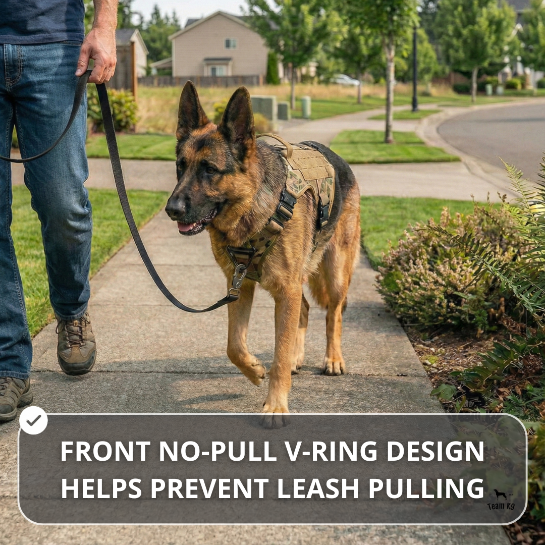 Upgraded Tactical No-Pull Team K9® Dog Harness with 4 Quick-Release Metal Buckles, Reinforced Front & Back V-Rings, Hook &